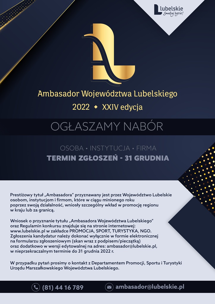 Ambasador Województwa Lubelskiego 2022 - plakat