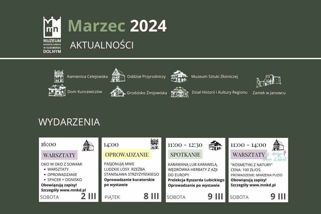 Marzec 2024 w Muzeum Nadwiślańskim w Kazimierzu Dolnym | Zapraszamy!